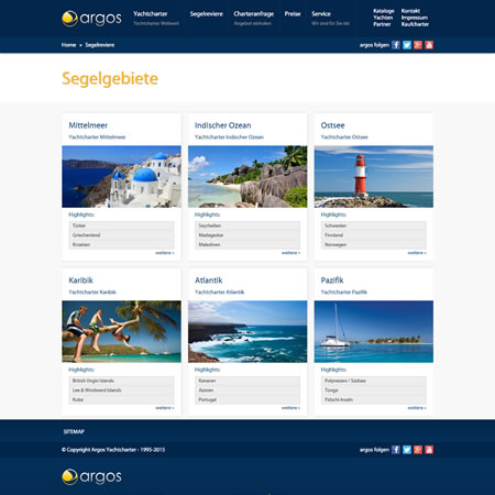 Argos Yachtcharter Website - Sailing Areas