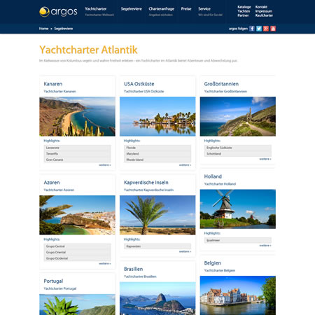 Argos Yachtcharter Website - Atlantic Sailing