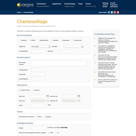 Argos Yachtcharter Website - Booking Form
