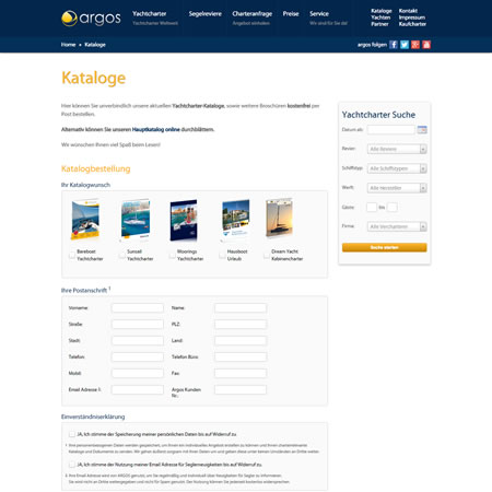 Argos Yachtcharter Website - Download Catalogue